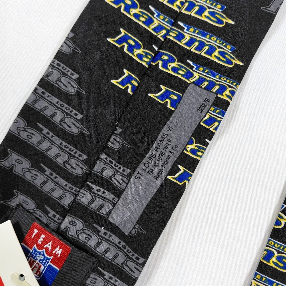 Vintage 1998 St Louis Rams NFL Silk‎ Necktie Black Helmet Logo Ralph Marlin NWT